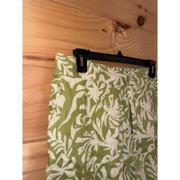 Women's Leaf Print Wide Leg Linen Pants - Picture 2 of 3